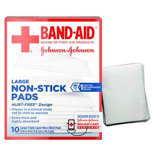 Johnson & Johnson Band-Aid&reg; First Aid Non-Stick Pads, Large, Triple Layer, 3" x 4"