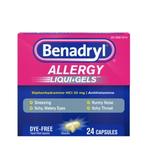 Johnson & Johnson Benadryl&reg; Allergy LIQUI-GELS&reg; Antihistamine Drug, Dye-Free, 24 Capsules