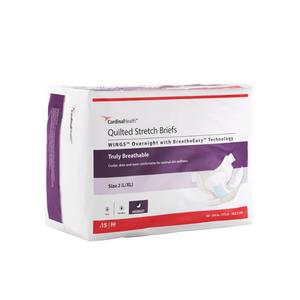 Cardinal Health WINGS Overnight Quilted Stretch Brief with BreatheEasy Technology, Size 2 (L/XL), Beige