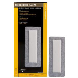 Medline Bordered Gauze Adhesive Island Wound Dressing, 4" x 10"