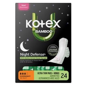 Kotex Bamboo Ultra Thin Overnight Pads with Wings, 24 ct