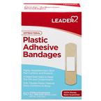 Leader Adhesive Bandages, Plastic, Antibacterial, 0.75 X 3 in., 60 ct