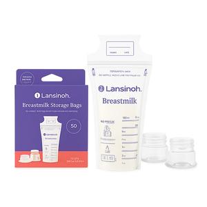 Lansinoh Breastmilk Storage Bags With Adapters, 50 ct