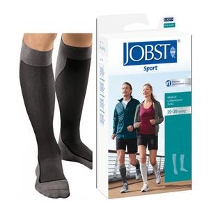 BSN Jobst&reg; Knee-High Sport Compression Socks, 20 to 30mmHg, 11-7/8" x 16-1/2" Calf, Closed Toe, Medium, Black/Grey