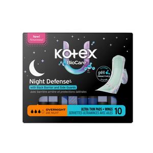 Kotex BioCare Ultra Thin Overnight Pads With Wings, Heavy Absorbency, 10 ct