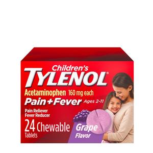 Children's TYLENOL Pain Reliever / Fever Reducer Chewable Tablets, Grape Flavor, 24 ct