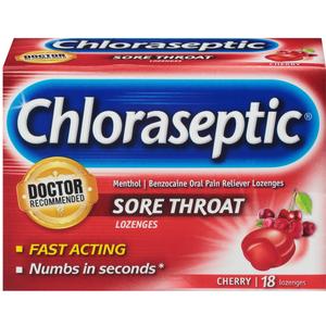 Chloraseptic Sore Throat Lozenge, Cherry, 18 ct - REPLACES MEL814832010260