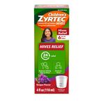 Children's Zyrtec Hives Relief Dye-Free, Sugar-Free, Liquid Grape, 4 oz