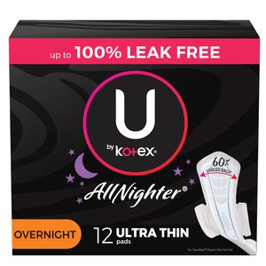 U by Kotex Super Premium, Ultra Thin, Overnight with Wings Pad, 12 ct, Replaces Item 6928742