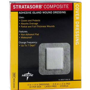 Medline&reg; Industries Stratasorb&reg; Composite Island Dressing 4" L x 4" W, 2-1/2" x 2" Pad, Latex-free