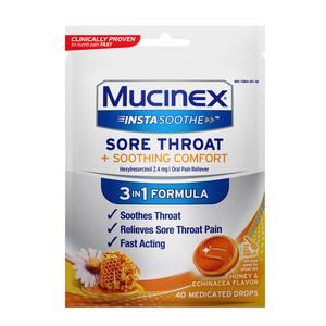 Mucinex InstaSoothe Sore Throat + Pain Relief, Honey & Echinacea, 40 ct