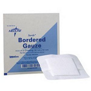 Medline&reg; Industries Sterile Bordered Gauze, 2" L x 2" W, 1" x 1"Pad, Latex-free, Heavy-Duty Soaker, Conformable, Nonwoven Fabric Adhesive