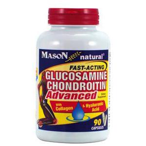 Mason Vitamins Glucosamine Chondroitin Advanced with Collagen and Hyaluronic Acid Capsule 90 Count, Fast-Acting