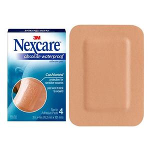 3M&trade; Nexcare&trade; Absolute Waterproof Adhesive Pad, 3" x 4", Tan, 4 Count
