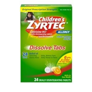 Children's Zyrtec 10mg Dissolve Tabs, Citrus Flavor, 24 ct
