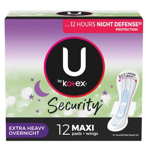 Kimberly Clark U by Kotex&reg; Premium Sanitary Pad, with Overnight Wing, Maxi, Extra Heavy Absorbency