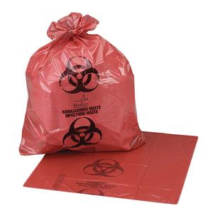 Medegen Medical Biohazardous Waste Bag, Thk 1.20mil, 33GL Capacity, 33" x 39" Red/Black