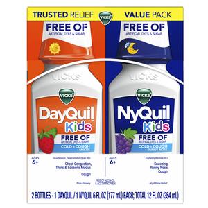 Vicks Kids DayQuil & NyQuil Cold & Cough Multi-Symptom Relief Liquid. Ages 6+, 2x6 oz - REPLACES GCO83532759