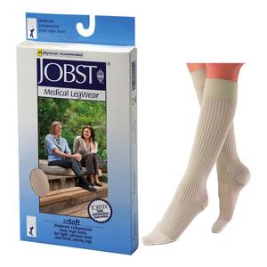 BSN Jobst&reg; SoSoft Compression Socks, Knee High, Classic Ribbed Pattern, Closed Toe, Medium, 20 to 30 mmHg, Sand