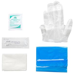 TruCath Intermittent Catheter Insertion Kit. Vinyl PF Gloves, 5g Lube Jelly Packet, BZK wipe, Underpad and Disposal Bag.
