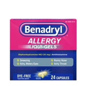 Johnson & Johnson Benadryl&reg; Allergy LIQUI-GELS&reg; Antihistamine Drug, Dye-Free, 24 Capsules
