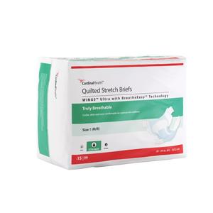 Cardinal Health WINGS Quilted Stretch Briefs, WINGS Ultra with BreatheEasy Technology, Blue, Size 1 (M/R)