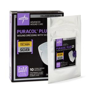 Medline Puracol&trade; Plus Ag Collagen Wound Dressing with Antimicrobial Silver, Latex Free 2" x 2-2/9"
