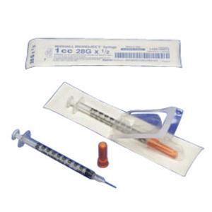 Monoject&trade; SoftPack Insulin Syringe with 29G x 1/2" L Needle and Accu-tip&trade; Flat Plunger Tip 1mL Capacity