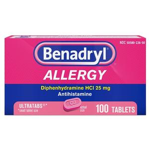 Johnson & Johnson Benadryl&reg; Ultratab&reg; Allergy Relief Antihistamine Drug, Tablet, 100 Count