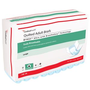 Cardinal Health, Quilted Adult Briefs, Wings™ Ultra, Large, 45" - 58"