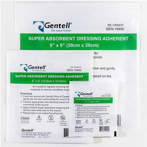Gentell Super Absorbent Adherent Dressing, 8" x 8"