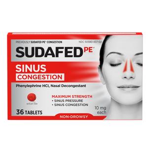 Johnson & Johnson Sudafed PE&reg; Pain Relief Tablet, 36 Count