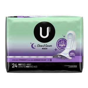 U by Kotex Premium Maxi X-Heavy Overnight with Wing Pad, Security - REPLACES 6951755