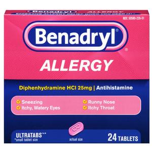 Johnson & Johnson Benadryl&reg; Ultratab&reg; Allergy Relief Antihistamine Drug, Tablet, 24 Count