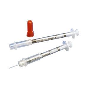 Monoject&trade; Softpack Tuberculin Safety Syringe 1mL with 28G x 1/2" L Permanently Attached Needle and Accu-tip&trade; Flat Plunger Tip, Brown, Sterile, Latex-Free