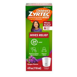 Children's Zyrtec Hives Relief Dye-Free, Sugar-Free, Liquid Grape, 4 oz